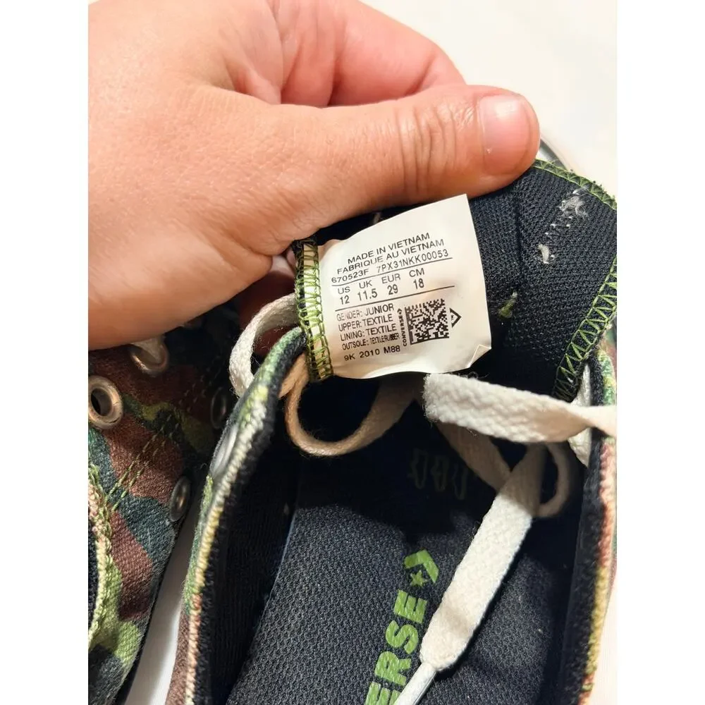 Converse Chuck Taylor All Star Low Top Shoes Green Brown Camo Size 12 Kids